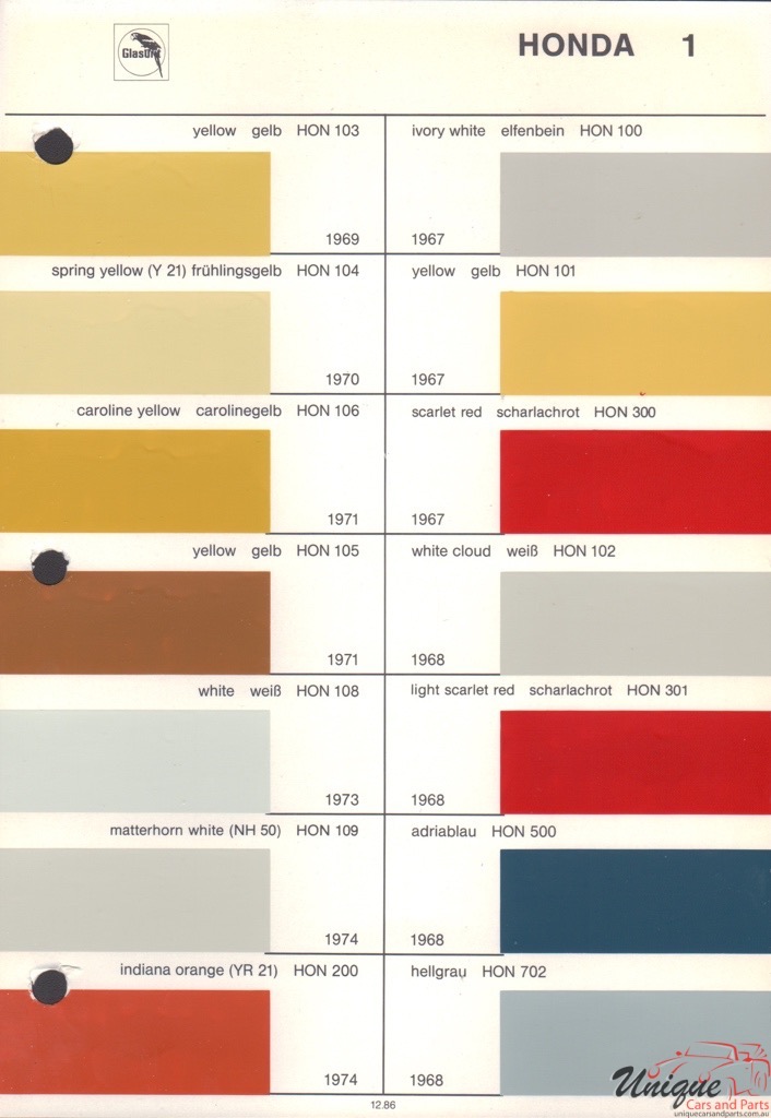 1970 Honda Paint Charts Glasurit 1
